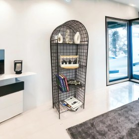 Resim Deco Modern Dekoratif Tel Metal Kitaplık & Çiçeklik Raf - Siyah 