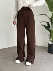 Resim Zenistra Kadın Kahverengi Cırt Kapamalı Geniş Paça Salaş Likralı Ayarlanabilir Bel Palazzo Pantolon 24fw0003 Kahverengi 