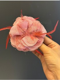 Resim Tüllü Tüğlü Pembe Broş Yaka İğnesi Giyim Aksesuarı 7 x 7 CM Renkli 