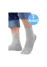 Resim Tezzgelsin Erkek 3'lü Bambu Çorabı Parmak Çorap Gri 