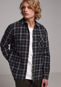 Resim Regular Fit Shirt Neck Ekoseli Erkek Siyah Uzun Kol Gömlek Colin's