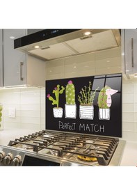 Resim Cam Ocak Arkası Koruyucu | Perfect Match-Siyah Fon| 49,5cm x 76cm 