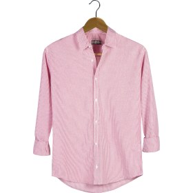 Resim Erkek Kırmızı Dik Çizgili Uzun Kollu Gömlek Red 