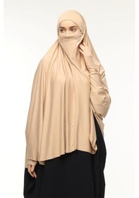 Resim Altobeh Kollu Sufle Çarşaf Üstü Peçeli Pratik Tesettür Hijab - Nikaplı Namaz Örtüsü Koyu Bej 