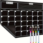Resim Verimli] Şık Siyah Manyetik Kuru Silinebilir Buzdolabı Takvimi - 37.34 x 29.97cm PET Malzeme, Haftalık Notlar & 4 Renkli Marker ile Aylık Planlayıcı, Aile Aktivitelerini & Hatırlatmaları Düzenlemek İçin İdeal 