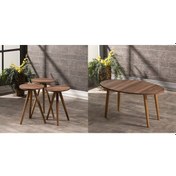 Resim Zigon Sehpa Ve Orta Sehpa Set Ahşap Torna Elips Ceviz 