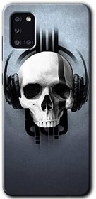 Resim MRCİLETİSİMmrc-77584 Müzik Kurukafa Kılıf HD Baskılı Desen Hayalet Cam Yandan Görünmez Samsung Galaxy A31 ile uyumlu 
