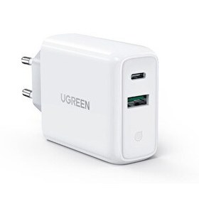Resim Ugreen 60468 38W Çift Portlu USB-A ve Type-C PD QC Hızlı Beyaz Şarj Cihazı 
