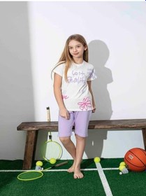 Resim Kız Çocuk Desenli Lila Şortlu Pijama Takımı-1258 Lila 