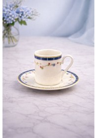 Resim 2 Kişilik Porselen Çiçek Dalı Kahve Fincan Takımı Seti 90ml Beyaz 