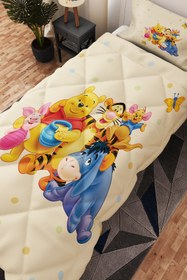 Resim BelezaHome Sarı Mavi Winnie The Pooh Desenli Tek Kişilik Çocuk Yorganı Uyku Seti 