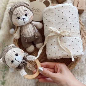 Resim Amigurumi Uykucu Ayıcık Bebek Seti - Çıngırak 