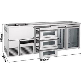 Resim Bira Tezgahı - 2500x700mm - 2 Cam Kapılı & 3 Cam Çekmeceli (Sol) 