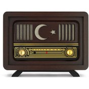 Resim Ahşap Nostaljik Radyo Ay Yıldız Model Kahverengi (Şarjlı Pil+Adaptörlü) Otantik Çarşı