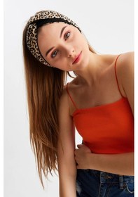 Resim Butik Tasarım Kadın Bandana Saç Bandı, Ekstra Yumuşak, Esnek, Doğal, Pamuklu Penye - Tek Ebat / Leopar-siyah Leopar-siyah 