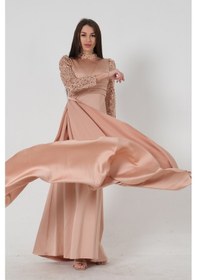 Resim Feminist Gold Pul Boncuklu Saten Tesettür Abiye 6502473.122 Gold 