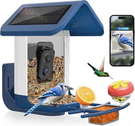 Resim Onlyfly Güneş Enerjili Kameralı Kuş Yemliği 2K Canlı Yayın Görüntülü Kamera Beyaz Mavi 