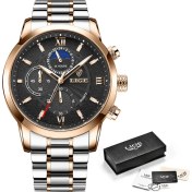 Resim Hanyang Gül Altın Siyah Moda Kronograf Erkek Saat Lıge Siyah Saat Su Geçirmez Spor Kuvars Kol Saati Erkek Lüks Çelik Saatler Relogios Masculinos (Yurt Dışından) 