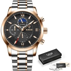 Resim Hanyang Gül Altın Siyah Moda Kronograf Erkek Saat Lıge Siyah Saat Su Geçirmez Spor Kuvars Kol Saati Erkek Lüks Çelik Saatler Relogios Masculinos (Yurt Dışından) 