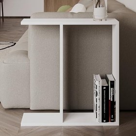 Resim Lotus Modern Yan Sehpa – Kitaplıklı ve Dekoratif Tasarım, Beyaz 