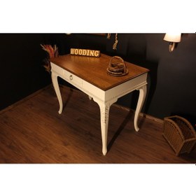 Resim Wooding 110 Cm Masif Ceviz Krem Oymalı Çalışma Masası 