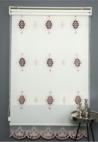 Resim BLINDX Blind-X Mürdüm Çift Mekanizmalı Kadife Menekşe Nakışlı Tül Stor Perde (Dayanıklı Alüminyum Kasa),Mürdüm 90 X 90 