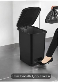Resim Omnipazar Srl-3028 Slim Pedallı İç Kovalı Plastik Çöp Kovası 15 Litre Siyah 