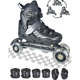 Resim Black Seri Tek Teker Işıklı Paten Koruma Seti 2+2 Çocuk Pateni Taşıma Çantalı 3 İn 1 Siyah 