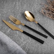 Resim Aryıldız Vogue Pvd Gold Siyah 24 Parça 6 Kişilik Çatal Kaşık Bıçak Takımı 