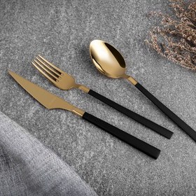 Resim Aryıldız Vogue Pvd Gold Siyah 24 Parça 6 Kişilik Çatal Kaşık Bıçak Takımı 