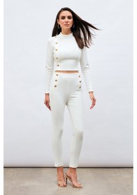 Resim Sateen Düğme Detaylı Pantolon - Ekru-132978 Ekru 