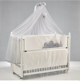 Resim Meltem Kids Mondo Sallanır Ahşap Anne Yanı Beşik 60x120 cm (beyaz-motto gri) Gri 
