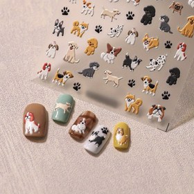 Resim 1 Takım Mutlu Köpek Tırnak Sanatı Yapışkanlıkları, 3D Kabartma Karikatür Köpek Dekalleri, Kendinden Yapışkan Plastik Tırnak Süsleri, Çeşitli Irklar ve Ayak İzleri, Yeniden Kullanılabilir, Hayvan Temalı, Düzensiz Şekiller, Parlak Yüzey 