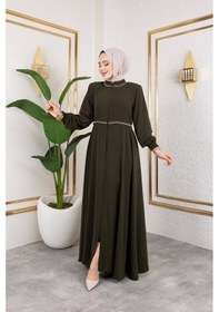 Resim Nevayla Moda Yaka Ve Bel Nakış Detaylı Ferace - Haki / F0143 Haki 