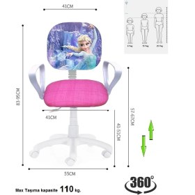 Resim Depolife Çocuk Odası Ders Çalışma Ofis Koltuğu Öğrenci Sandalyesi Frozen Desenli Pembe Beyaz Tekerlekli 