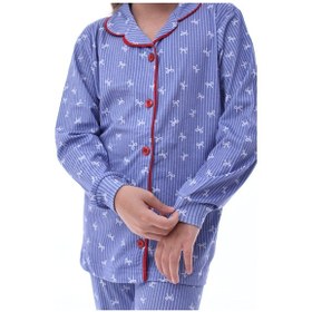 Resim Kız Çocuk %100 Pamuk Uzun Kollu Pijama Takımı Fiyonk Desenli Rahat Ev Giyim Seti Mor 