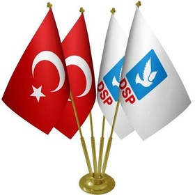 Resim Masa Üstü Dsp Bayrağı Türk Bayrağı Dörtlü Pirinç Direk Masa Bayra 