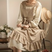 Resim Bir adet Vintage Fransız Kırsal Keten Önlük, Sanatsal Çiçekçi Tasarımı, Volanlı Kenar, Mutfak Fırın Önlüğü, Kuzey Avrupa Tarzında Düz Renkli, Çeşitli Bedenler 