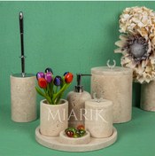 Resim MIARIK DESIGN & DEKORASYON DEKORATİF DOĞAL TRAVERTEN MERMER BANYO SETİ TAKIMI AKSESUAR DETAYLI 