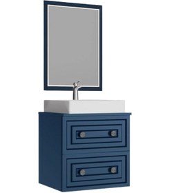 Resim Creavit Perge 60 Cm Lavabo Dolabı Mat Safir Blue Ve Led Ayna Mavi 