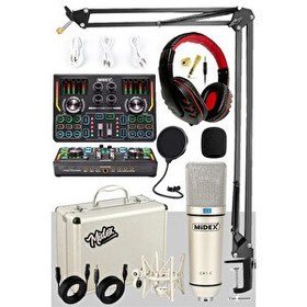 Resim Midex CX1 Titanium Set Efektli Ses Kartı Mikrofon Kulaklık Stand Kayıt Canlı Yayın (PC ve Telefon) 