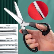 Resim 1 adet Ergonomik Paslanmaz Çelik Terzi Makası Siyah Saplı - Kumaş için Hassas Pinking Makasları, Dantel & Desenli Kesimler için Üçgen Testere Dişli Kenar, Rahat Tutuş, Dantel Kenar Dikiş 
