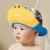 Resim Sevimli Dinozor Bebek Duş Kapağı Kalkanı Ayarlanabilir Kayış ile - Göz ve Kulak Koruma için Yumuşak Pembe Banyo Şapkası, Bebekler ve Küçük Çocuklar için Eğlenceli Banyo Zamanı 0-9 Yaş 