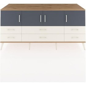 Resim Kronos Konsol 3 Raflı 6 Çekmeceli 4 Kapaklı 176x59x83 Çam-antrasit/aytaşı Atlas Çam 