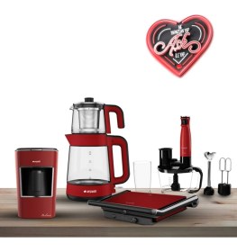 Resim Arçelik Resital Mutfak Aletleri Kırmızı Çeyiz Seti 4'lü Dayanıklı Tasarım 