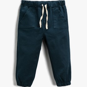Resim Erkek Bebek Beli Bağlamalı Lastikli Jogger Pantolon Pamuklu Cepli 