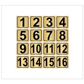 Resim Metal Kapı,masa,dolap Numarası 10cmx10cm 16 Adet (1…16) Altın Renk Metal 
