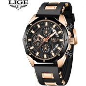 Resim Hanyang Gül Altın Siyah Lıge Erkekler Izle Marka Lüks Silikon Kayış Su Geçirmez Spor Kuvars Chronograph Askeri Kol Saati Erkekler Saat Relogio Masculino (Yurt Dışından) 