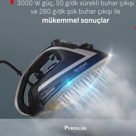 Resim Tefal FV8062 Puregliss 50 gr Sürekli ve 280 gr Şok Buharlı 3000 Watt Buharlı Ütü 