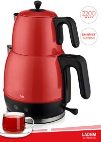 Resim Evia EA-4309VK Ladem 2200 W Vişne Kırmızı Paslanmaz Çelik Çay Makinesi ve Su Isıtıcısı 